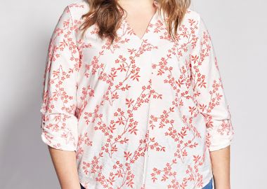 Εμπριμέ φλοράλ μπλούζα βισκόζη με γυριστά μανίκια -  - 