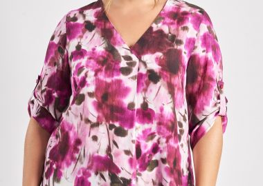 Εμπριμέ φλοράλ μπλούζα με γυριστά μανίκια -  - 