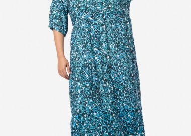 Εμπριμέ φόρεμα με βολάν στο τελείωμα σε τύπος χρώμα -  - 