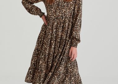 Εμπριμέ μίντι φόρεμα με βολάν - FUNKY BUDDHA - 