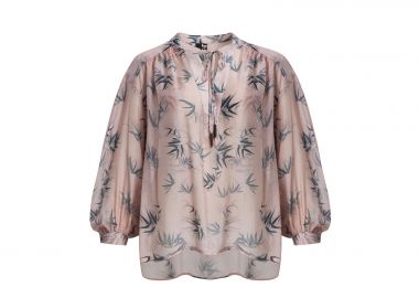 Εμπριμέ μπλούζα από βαμβακερό μείγμα με δέσιμο στο λαιμό - MAT FASHION - 