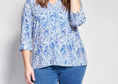 Εμπριμέ μπλούζα βισκόζη abstract print με λαιμόκοψη V -  - 