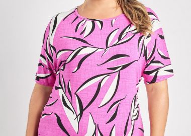 Εμπριμέ μπλούζα βισκόζη με ελαστική λαιμόκοψη -  - 