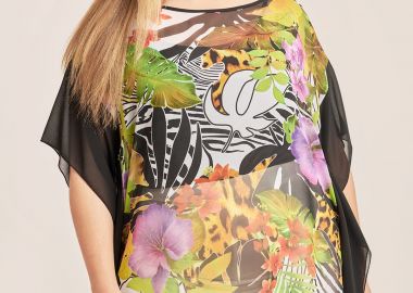 Εμπριμέ μπλούζα ημιδιαφανής -  - 