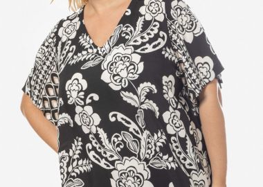 Εμπριμέ μπλούζα με V λαιμόκοψη σε μαύρο χρώμα -  - 