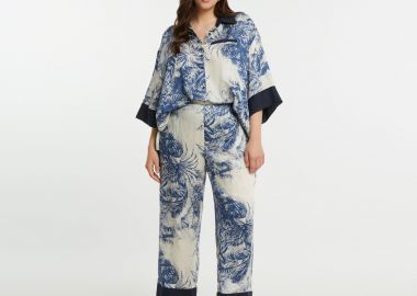 Εμπριμέ παντελόνα βισκόζη με αντίθεση στο τελείωμα - MAT FASHION - 