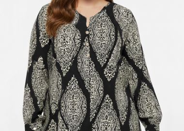 Εμπριμέ τουνίκ με κουμπιά σε μαύρο και εκρού χρώμα -  - 