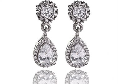 Εντυπωσιακά νυφικά σκουλαρίκια ροζέτες από ασήμι με λευκές πέτρες ζιργκόν -  - 