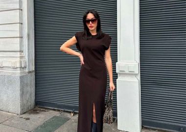 ERMI γυναικείο μιντι φόρεμα με ανοιγμα μπροστα (ΚΑΦΕ) - SOU - 