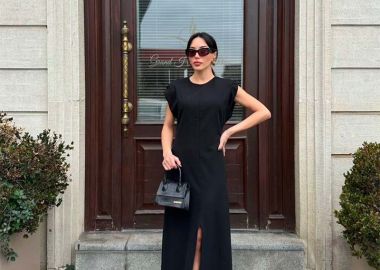 ERMI γυναικείο μιντι φόρεμα με ανοιγμα μπροστα (ΜΑΥΡΟ) - SOU - 