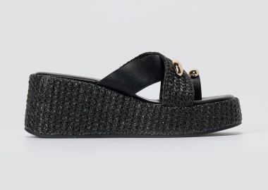ERYNN Πέδιλα με δαχτυλίδι δακτύλου - FG-953 - Black Raffia - ERYNN - 
