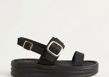 ERYNN Σατέν Flatform Σανδάλια με αγκράφα - LS-623 - Black Satin - ERYNN - 
