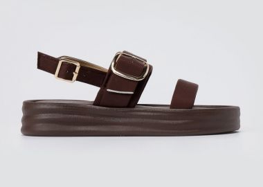 ERYNN Σατέν Flatform Σανδάλια με αγκράφα - LS-623 - Brown Satin - ERYNN - 