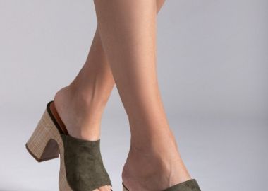 ERYNN Σουέντ Mules με ψάθινη σόλα - 122-83 - Χακί - ERYNN - 