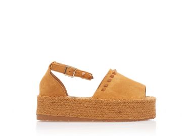 Εσπαντρίγιες flatforms κάμελ σουέτ με διακοσμητικά τρουκς ΚΑΜΕΛ - Tsoukalas - 