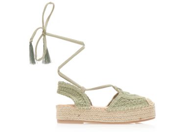 Εσπαντρίγιες flatforms λαδί με σχέδιο πλέξη και ιδιαίτερο δέσιμο από λουράκια ΛΑΔΙ - Tsoukalas - 