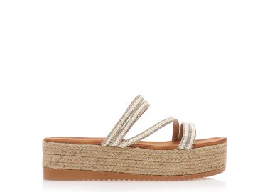 Εσπαντρίγιες flatforms λευκές δερματίνη με λουράκια από στρας και σχέδιο πλεξούδα ΛΕΥΚΟ - Tsoukalas - 