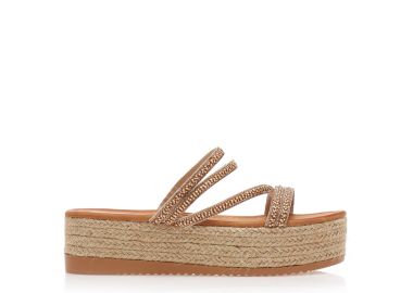 Εσπαντρίγιες flatforms μπρονζέ δερματίνη με λουράκια από στρας και σχέδιο πλεξούδα ΜΠΡΟΝΖΕ - Tsoukalas - 