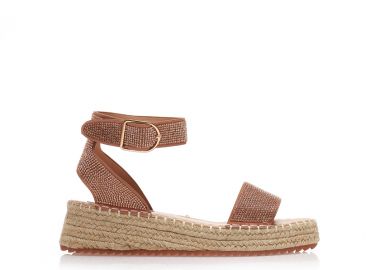 Εσπαντρίγιες flatforms μπρονζέ με λουράκια από στρας ΜΠΡΟΝΖΕ - Tsoukalas - 