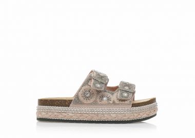 Εσπαντρίγιες flatforms ροζ με ιδιαίτερο σχέδιο και στρας ΡΟΖ - Tsoukalas - 