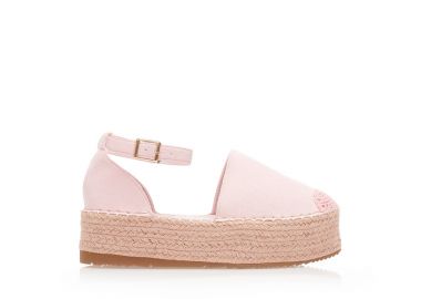 Εσπαντρίγιες flatforms ροζ σουέτ με λουράκι στον αστράγαλο ΡΟΖ - Tsoukalas - 