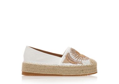 Εσπαντρίγιες λευκές σουέτ με ψάθινο σχέδιο ΛΕΥΚΟ - Tsoukalas - 