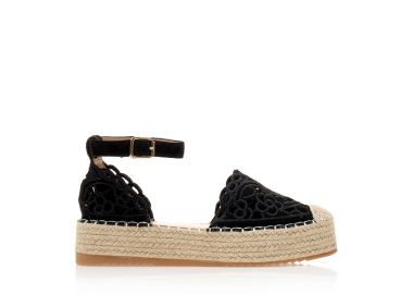 Εσπαντρίγιες μαύρες δερματίνη με διάτρητο σχέδιο ΜΑΥΡΟ - Tsoukalas - 