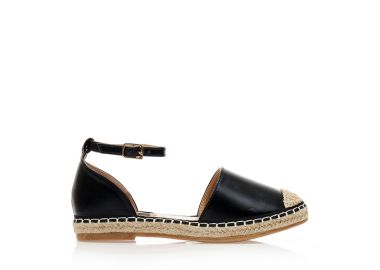 Εσπαντρίγιες μαύρες δερματίνη με λουράκι στον αστράγαλο ΜΑΥΡΟ - Tsoukalas - 