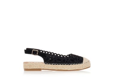 Εσπαντρίγιες μαύρες ψάθινες με λουλούδια ΜΑΥΡΟ - Tsoukalas - 