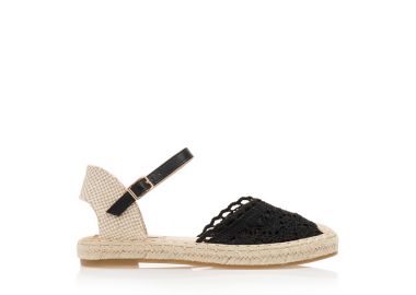 Εσπαντρίγιες μαύρες ψάθινες με πλεκτό σχέδιο στην φάσα ΜΑΥΡΟ - Tsoukalas - 