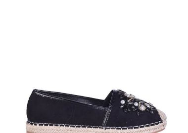 Εσπαντρίγιες μαύρες σουέτ με πέρλες και στρας ΜΑΥΡΟ - Tsoukalas - 