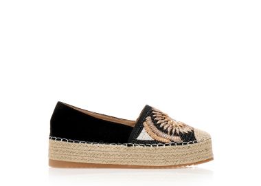 Εσπαντρίγιες μαύρες σουέτ με ψάθινο σχέδιο ΜΑΥΡΟ - Tsoukalas - 