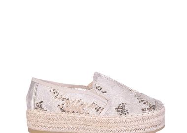 Εσπαντρίγιες μπεζ υφασμάτινες με παγιέτες ΜΠΕΖ - Tsoukalas - 