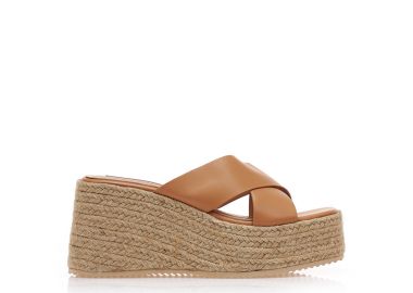 Εσπαντρίγιες πλατφόρμες κάμελ δερματίνη με χιαστί φάσα ΚΑΜΕΛ - Tsoukalas - 