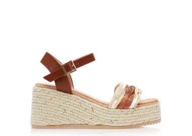 Εσπαντρίγιες πλατφόρμες κάμελ δερματίνη με λουράκια και πλεκτό σχέδιο ΚΑΜΕΛ - Tsoukalas - 