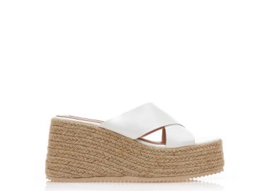 Εσπαντρίγιες πλατφόρμες λευκές δερματίνη με χιαστί φάσα ΛΕΥΚΟ - Tsoukalas - 