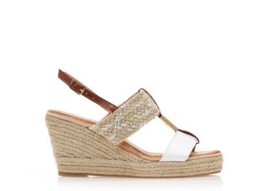 Εσπαντρίγιες πλατφόρμες λευκές δερματίνη με κάμελ λουράκια και χρυσή αγκράφα ΛΕΥΚΟ - Tsoukalas - 