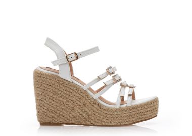 Εσπαντρίγιες πλατφόρμες λευκές δερματίνη με πολλαπλά ρυθμιζόμενα λουράκια και στρας ΛΕΥΚΟ - Tsoukalas - 