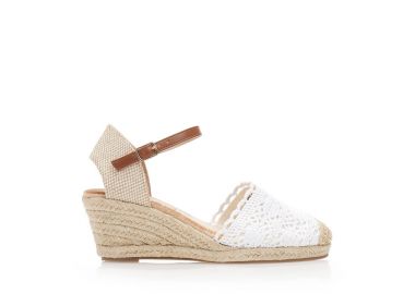 Εσπαντρίγιες πλατφόρμες λευκές με σχέδιο πλέξη και λουράκι στον αστράγαλο ΛΕΥΚΟ - Tsoukalas - 