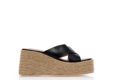 Εσπαντρίγιες πλατφόρμες μαύρες δερματίνη με χιαστί φάσα ΜΑΥΡΟ - Tsoukalas - 