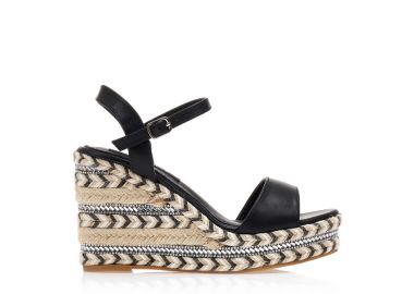 Εσπαντρίγιες πλατφόρμες μαύρες δερματίνη με σχέδιο από στρας ΜΑΥΡΟ - Tsoukalas - 