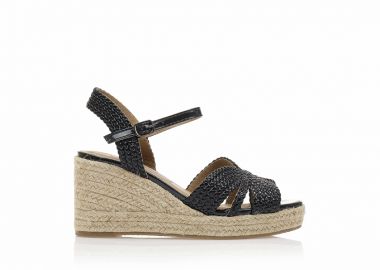 Εσπαντρίγιες πλατφόρμες μαύρες δερματίνη σε σχέδιο πλεξούδα ΜΑΥΡΟ - Tsoukalas - 