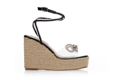 Εσπαντρίγιες πλατφόρμες μαύρες λουστρίνι με διακοσμητικό φιόγκο ΜΑΥΡΟ - Tsoukalas - 