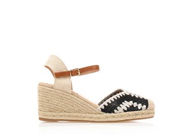 Εσπαντρίγιες πλατφόρμες μαύρες με ψάθινο σχέδιο ΜΑΥΡΟ - Tsoukalas - 