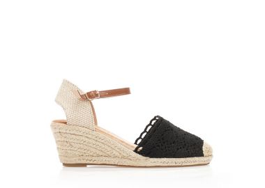 Εσπαντρίγιες πλατφόρμες μαύρες με σχέδιο πλέξη και λουράκι στον αστράγαλο ΜΑΥΡΟ - Tsoukalas - 