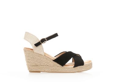 Εσπαντρίγιες πλατφόρμες μαύρες σουέτ με χιαστί σχέδιο στην φάσα ΜΑΥΡΟ - Tsoukalas - 