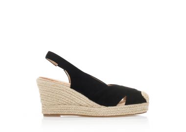 Εσπαντρίγιες πλατφόρμες μαύρες σουέτ με χιαστί σχέδιο στην φάσα ΜΑΥΡΟ - Tsoukalas - 