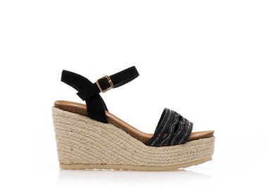 Εσπαντρίγιες πλατφόρμες μαύρες σουέτ με ιδιαίτερη φάσα και στρας ΜΑΥΡΟ - Tsoukalas - 