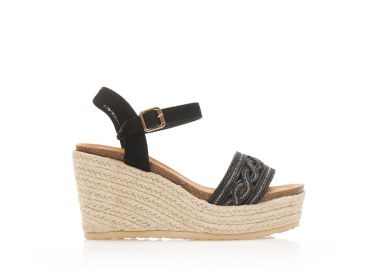 Εσπαντρίγιες πλατφόρμες μαύρες σουέτ με ιδιαίτερο σχέδιο στην φάσα και στρας ΜΑΥΡΟ - Tsoukalas - 