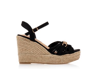 Εσπαντρίγιες πλατφόρμες μαύρες σουέτ με σχέδιο από λουράκια και αγκράφα ΜΑΥΡΟ - Tsoukalas - 